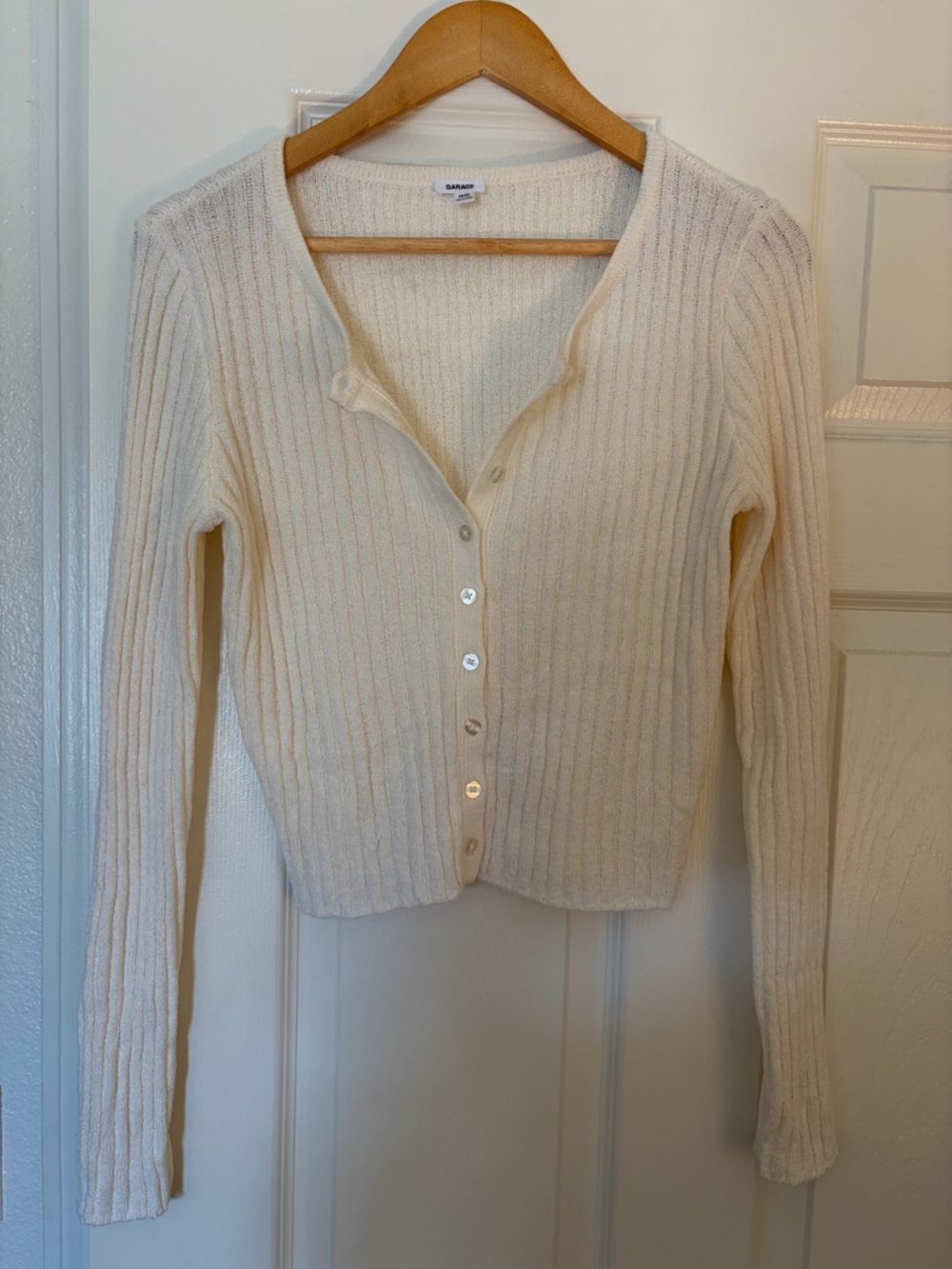 Garage Cream Ribbed Button-Down Cardigan
